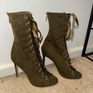 Olive Lace-Up Stiletto Boots